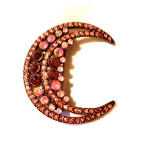 Vint pretty rose & red tone rhinestone brooch